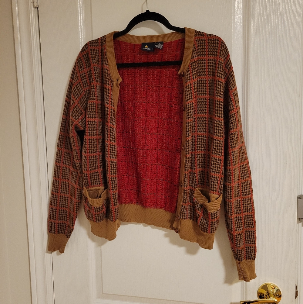 Vintage, brown houndstooth Knitted cardigan